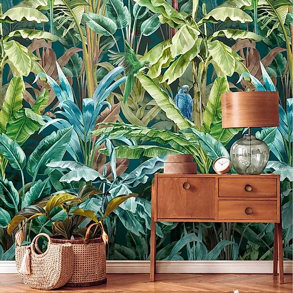 A.S. Creation Fototapete Dschungel Papagei 1,59 m x 2,8 m Grün-Blau FSC® günstig online kaufen