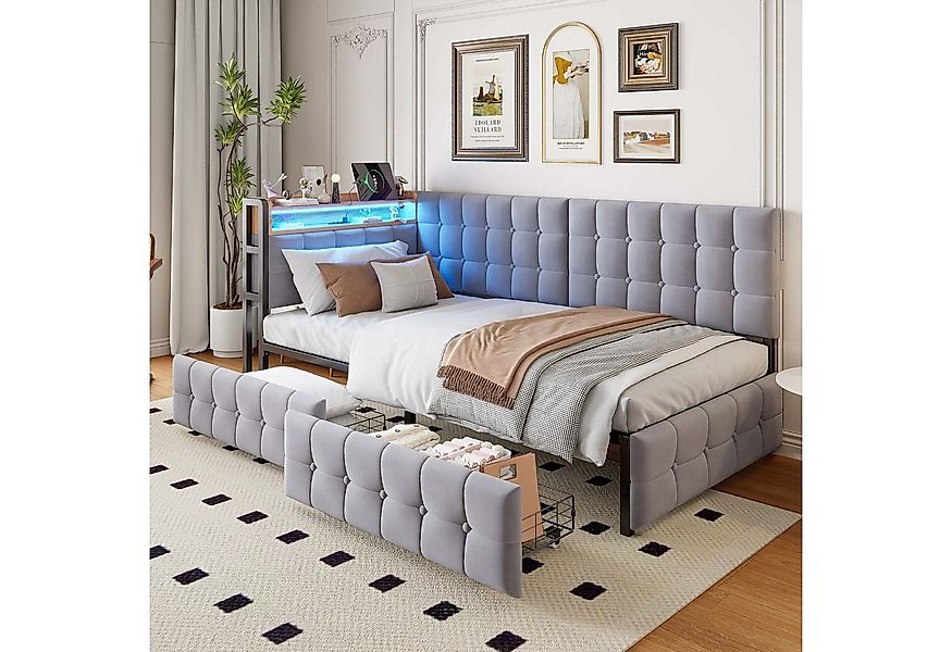 MODFU Schlafsofa mit LED & USB, Polsterbett mit Schubladen, Multifunktional günstig online kaufen