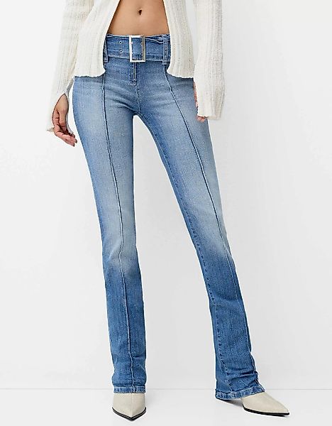 Bershka Jeans-Schlaghose Mit Gürtel Damen 40 Ausgewaschenes Blau günstig online kaufen