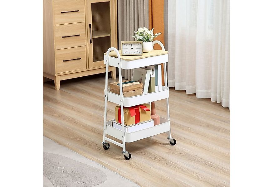 HOMCOM Servierwagen Küchenwagen Metallrollwagen 3-Etagen mit großem Staurau günstig online kaufen