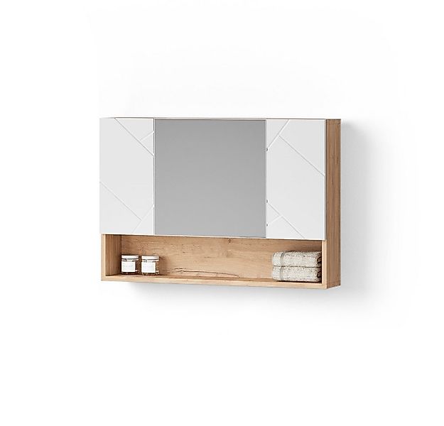 Livinity® Badezimmerspiegelschrank Ronco, Weiß Hochglanz/Goldkraft Eiche, 8 günstig online kaufen