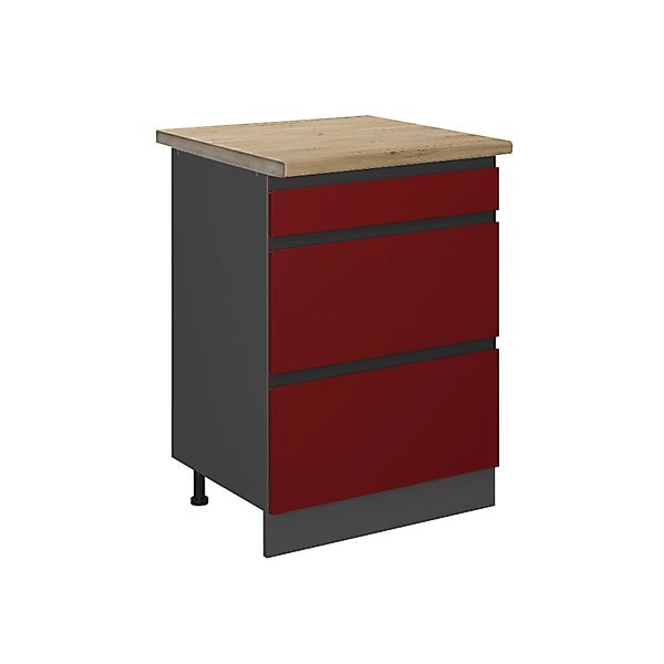 Vicco Küchenunterschrank R-Line Rot/Anthrazit 60 cm mit Schubladen AP Eiche günstig online kaufen