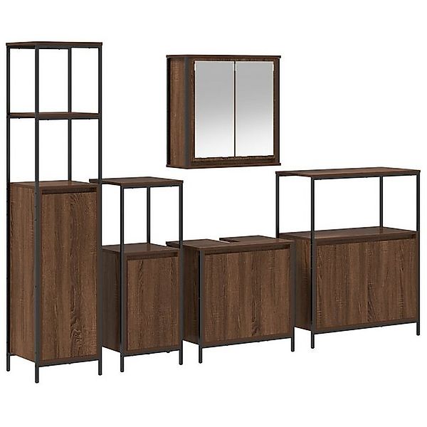 vidaXL Badezimmerspiegelschrank 5-teiliges Badezimmermöbel Set Braun Eiche günstig online kaufen