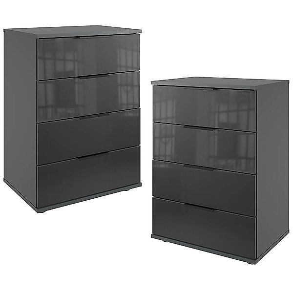 Nachtschrank 2er Set 74cm hoch, graphit mit schwarzem Glas, ideal für Boxsp günstig online kaufen