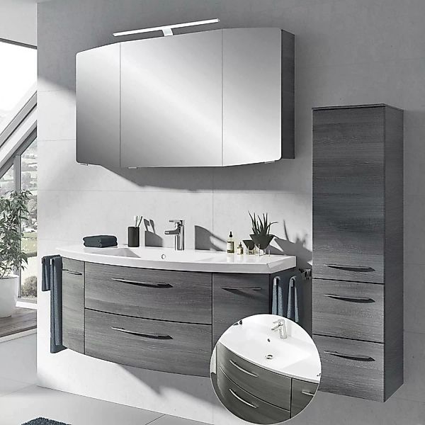 Badmöbel Set in graphit Struktur, CERVIA-66 121cm Waschtisch, Spiegelschran günstig online kaufen