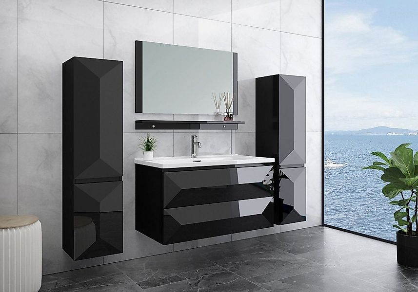 Faizee Möbel Badmöbel-Set Badmöbel Set vormontiert "Miran" Weiß/Schwarz Ker günstig online kaufen