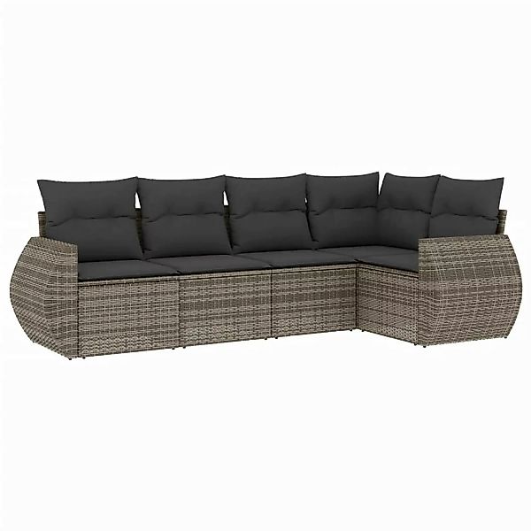 vidaXL 5-Tlg Garten-Sofagarnitur mit Kissen Grau Poly Rattan 3221329 günstig online kaufen