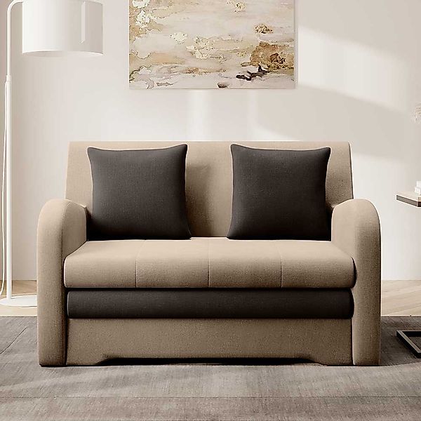 Schlafsofa Zweisitzer Sofa in Beige und Dunkelbraun günstig online kaufen