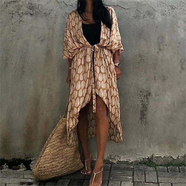 RUZU UG Shirttop Strandkleid aus Rayon mit Baummuster, Urlaubs-Sonnenschutz günstig online kaufen