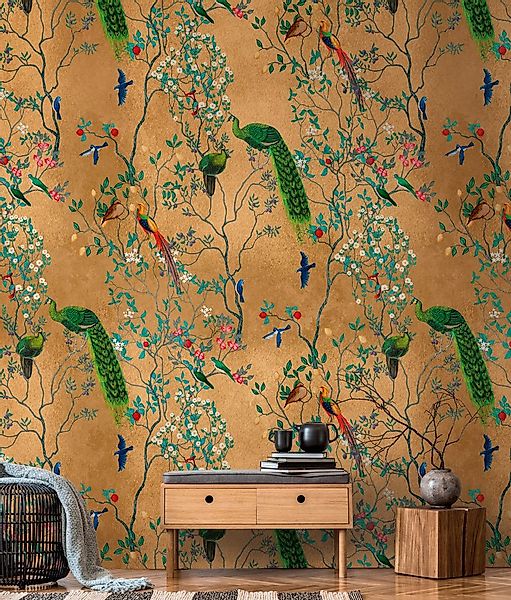 living walls Fototapete THE WALL III Vogel-Tapete Motivtapete Floral Vögel, günstig online kaufen