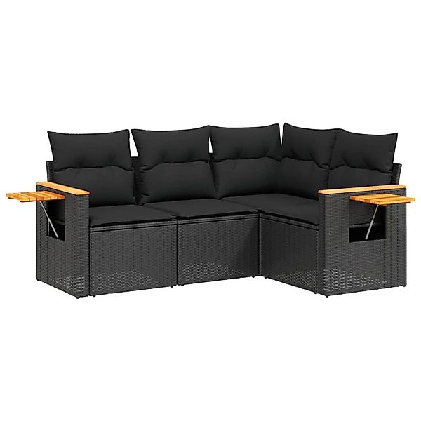 vidaXL 4-Tlg Garten-Sofagarnitur mit Kissen Schwarz Poly Rattan 3226769 günstig online kaufen