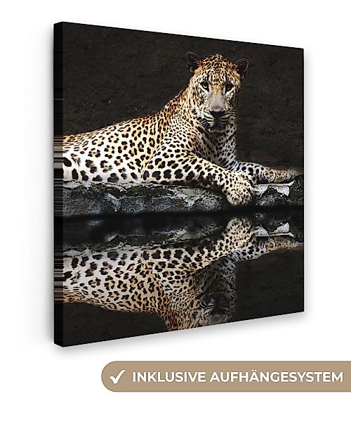 OneMillionCanvasses® Leinwandbild Leopard - Wasser - günstig online kaufen