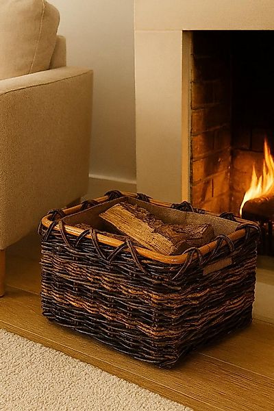 Kobolo Kaminholzkorb Holzkorb aus Rattan und Bananenblatt Jutestoff M günstig online kaufen