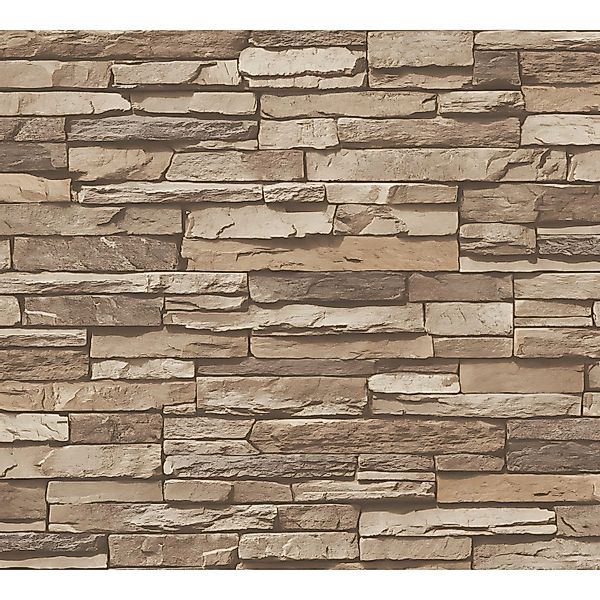 PROFHOME 958332-GU Stein Kacheln Tapete Steinoptik Matt Braun Beige 0,53 m günstig online kaufen