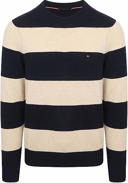 Tommy Hilfiger Pullover Lammwolle Streifen Navy - Größe M günstig online kaufen