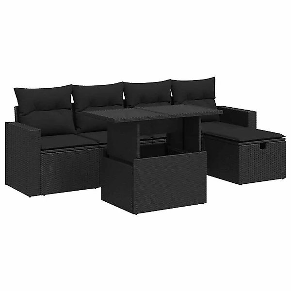 vidaXL 6-Tlg Garten-Sofagarnitur mit Kissen Schwarz Poly Rattan 3327805 günstig online kaufen