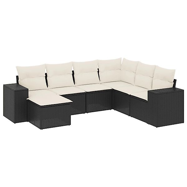 vidaXL 7-Tlg Garten-Sofagarnitur mit Kissen Schwarz Poly Rattan 3255233 günstig online kaufen