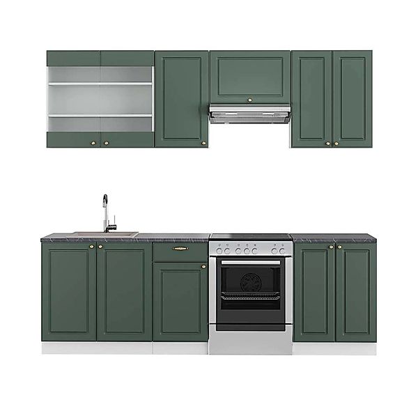 Vicco Fame-Line Küchenschränke Grün-Gold Landhaus/Weiß 240 cm AP Anthrazit günstig online kaufen