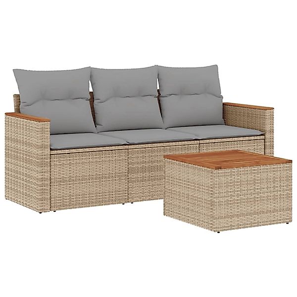 vidaXL 4-Tlg Garten-Sofagarnitur mit Kissen Beigemischung Poly Rattan 32257 günstig online kaufen