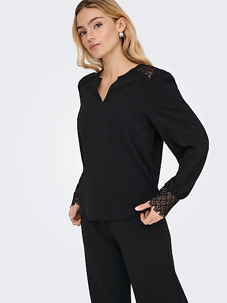 ONLY Langarmbluse "ONLCERENA METTE L/S LACE VNECK TOP WVN" Kunstfaser, regu günstig online kaufen