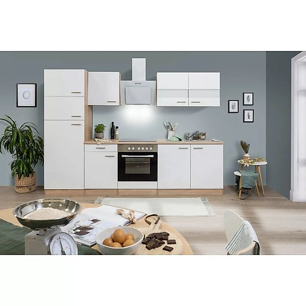 Respekta Küchenzeile KB270ESWCGKE 270 cm Weiß-Eiche Sägerau Nachbildung Glä günstig online kaufen