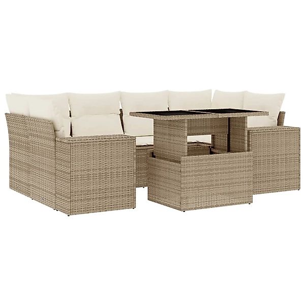 vidaXL 7-Tlg Garten-Sofagarnitur mit Kissen Beige Poly Rattan 3269018 günstig online kaufen