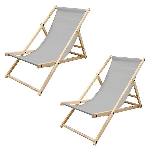 ECD Germany 2Er Set Liegestuhl Klappbar Holz 3 Liegepositionen Hellgrau 120 günstig online kaufen