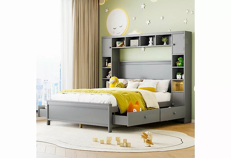 WISHDOR Kinderbett Holzbett mit Stauraum, mit 4 Schubladen und großem Staus günstig online kaufen
