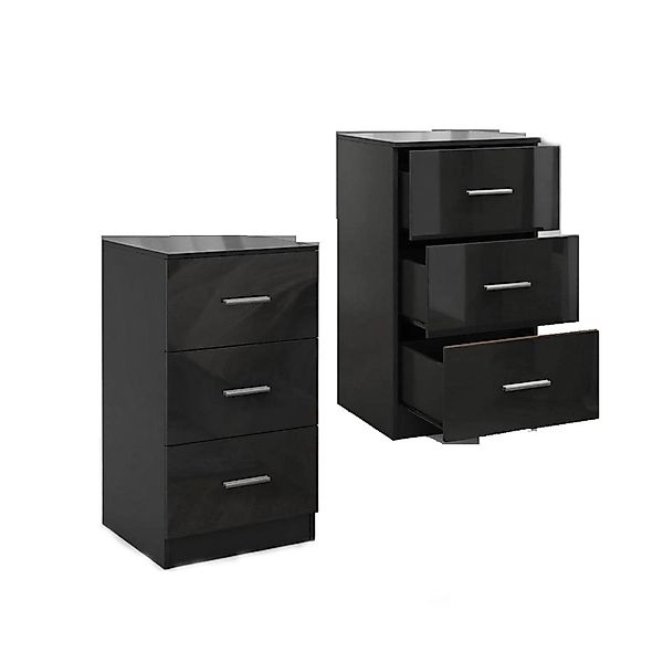 Costway 2er Set Nachttisch mit 3 Schubladen Schwarz 37x34x66,5cm günstig online kaufen