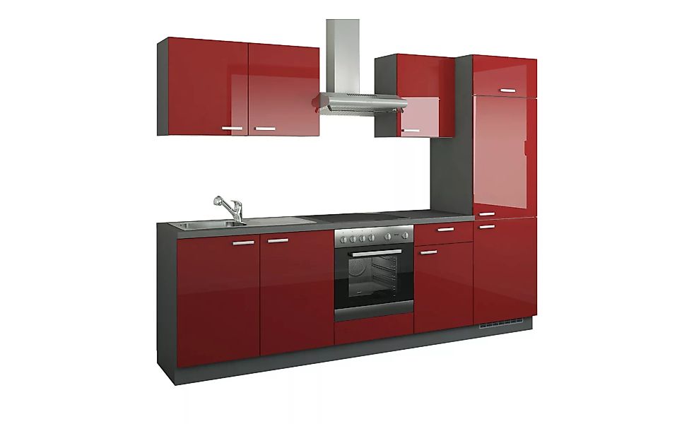 Küchenzeile mit Elektrogeräten - rot - 270 cm - Küchen > Küchenblöcke mit E günstig online kaufen