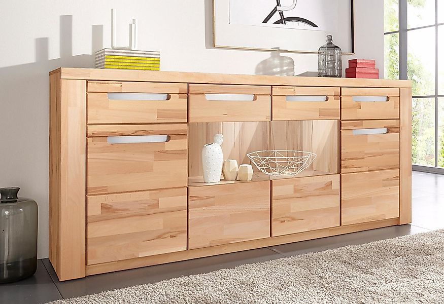 Home affaire Sideboard "Kolding", Breite 200 cm mit 2 Glastüren und 2 Holzt günstig online kaufen