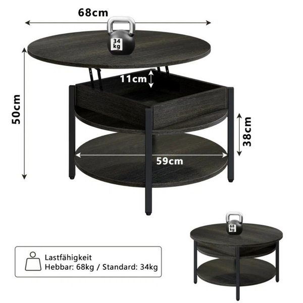 FABATO Couchtisch Höhenverstellbarer Runder Kaffeetisch mit günstig online kaufen