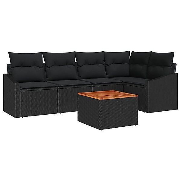 vidaXL Loungesofa 6-teiliges Garten Sofa Set mit Kissen Schwarz Poly Rattan günstig online kaufen