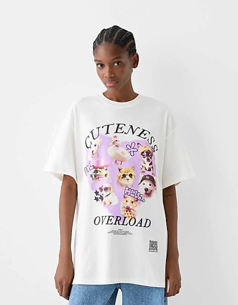 Bershka Oversize-Shirt Bershka Wearable Art Mit Print Damen M Weiss günstig online kaufen