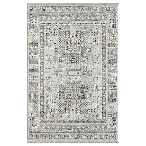 Rechteck Teppich gemustert in Hellgrau und Cremefarben Vintage Look günstig online kaufen