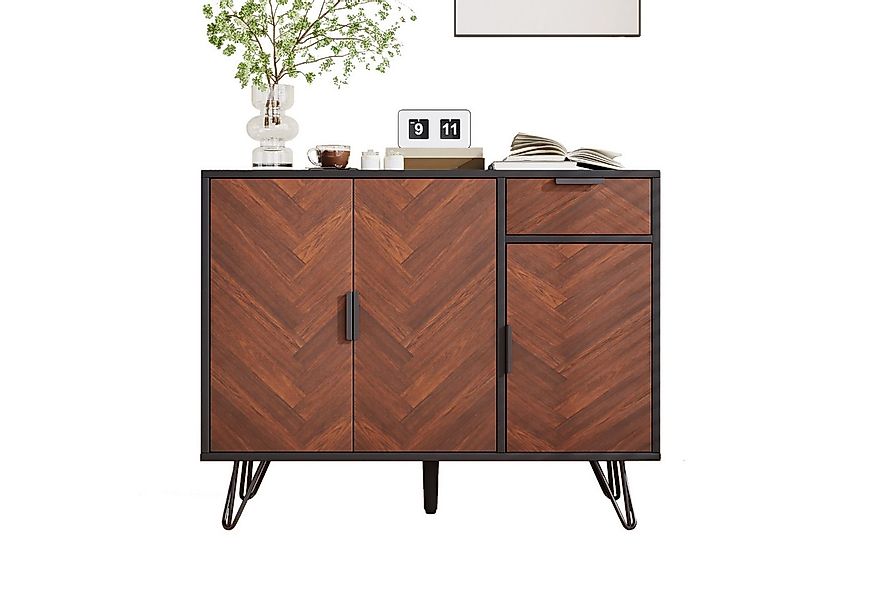 Merax Sideboard im Holzoptik mit Schubladen und 3 Türen (Wohnzimmerschrank, günstig online kaufen