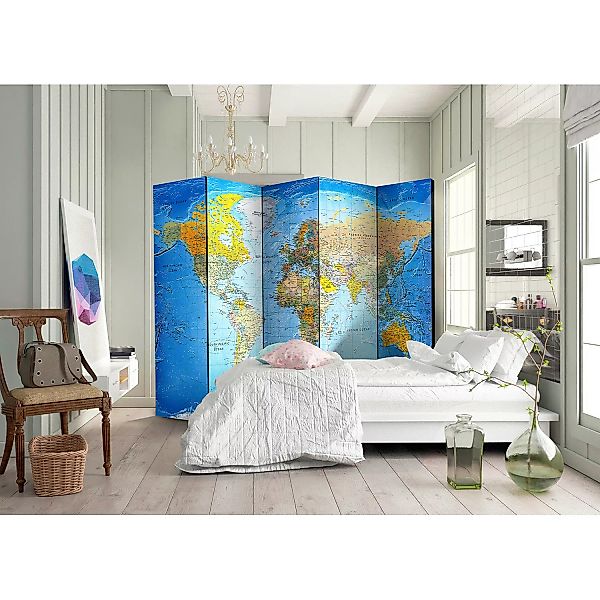 home24 Paravent World Classic Map (5-teilig) günstig online kaufen