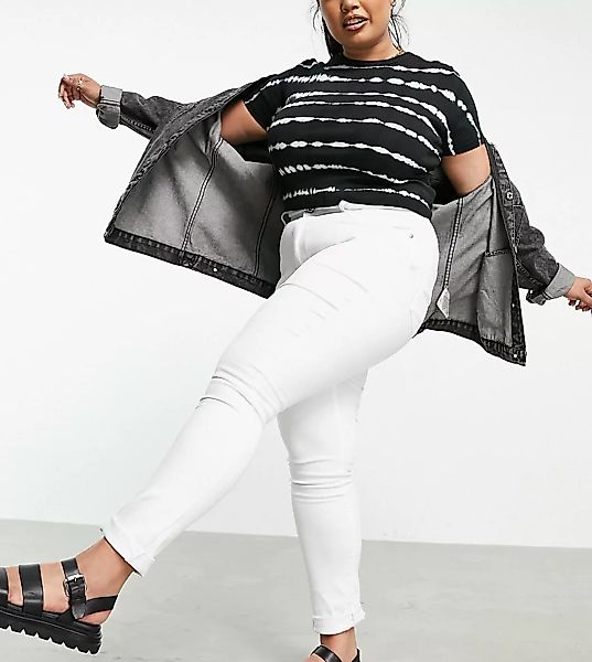 Only Curve – Augusta – Eng geschnittene Jeans in Weiß mit hoher Taille günstig online kaufen