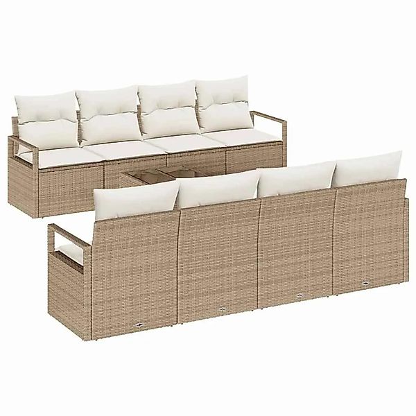 vidaXL Gartensofa-set mit Kissen 9-Tlg Beige und Creme Poly-Rattan 3354980 günstig online kaufen