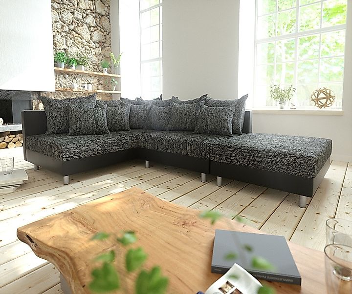 DELIFE Ecksofa Clovis, Schwarz Hocker Ottomane Links Ecksofa Modulsofa günstig online kaufen
