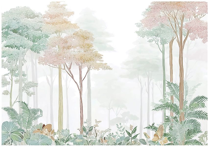Wallarena Fototapete Wald Grün Orange Natur günstig online kaufen
