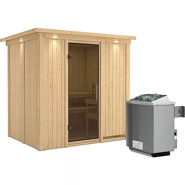 Karibu Sauna Bjarne inkl. Ofen 9 kW m. integr. Steuerung, Dachkranz, Tür Gr günstig online kaufen