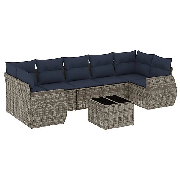 vidaXL 8-Tlg Gartensofa-Set mit Kissen Grau Polyrattan 3221140 günstig online kaufen