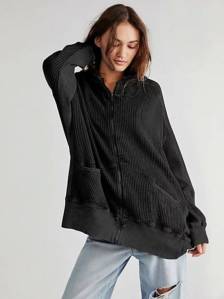 KIKI Kapuzenpullover Waffel-Cardigan-Sweatshirt mit Reißverschluss günstig online kaufen