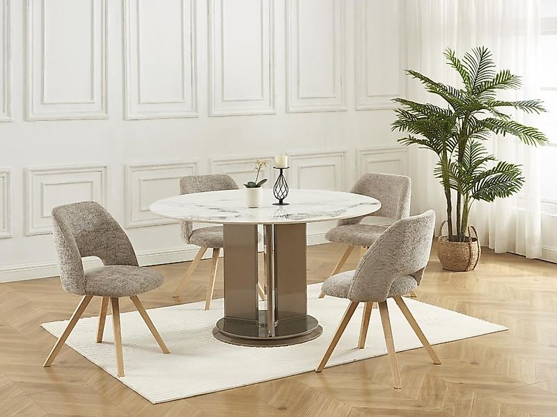 Stuhl 2er-Set - Stoff & Kautschukholz - Taupe - VESIANI günstig online kaufen