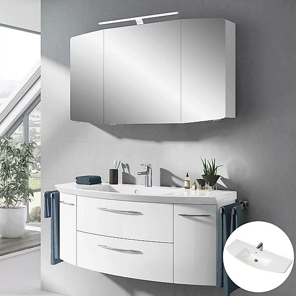 Badezimmer Waschplatz Set Hochglanz weiß CERVIA-66 mit 121cm Waschtisch und günstig online kaufen