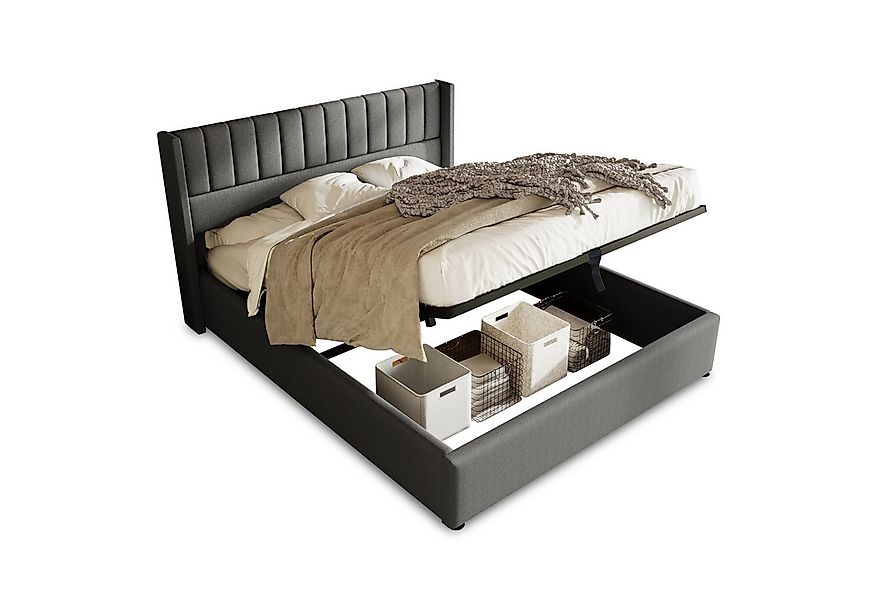 Flieks Polsterbett, Hydraulisches Doppelbett Stauraumbett Leinen 180x200cm günstig online kaufen