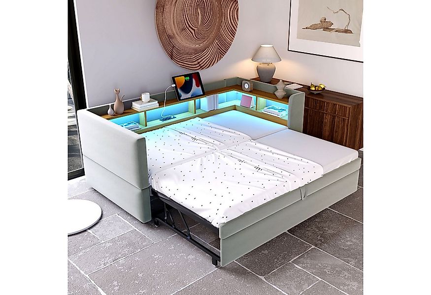 Flieks Daybett, Polsterbett Schlafsofa Ausziehbett 90/180x190cm LED Auflade günstig online kaufen