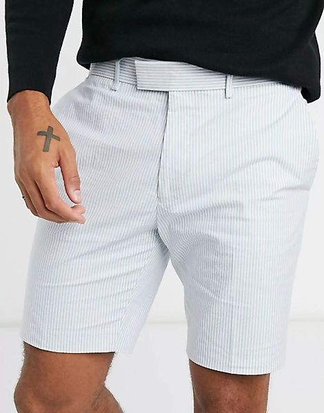 ASOS DESIGN – Elegante, eng geschnittene Shorts in Blau und Weiß gestreift günstig online kaufen