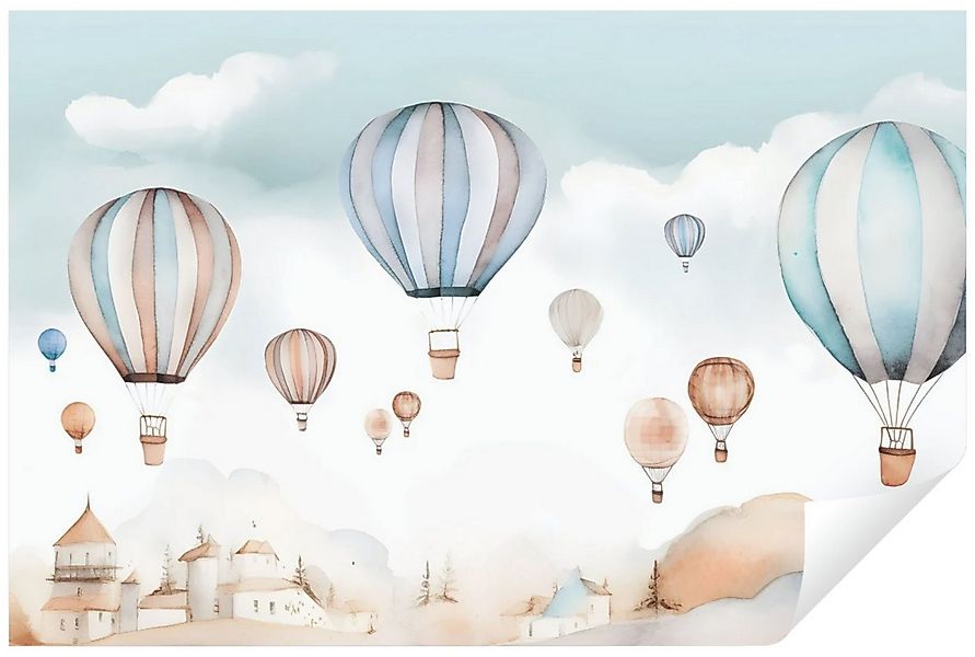 Wallarena Fototapete Kinderzimmer Aquarell Luftballons Wolken Vlies Tapete günstig online kaufen